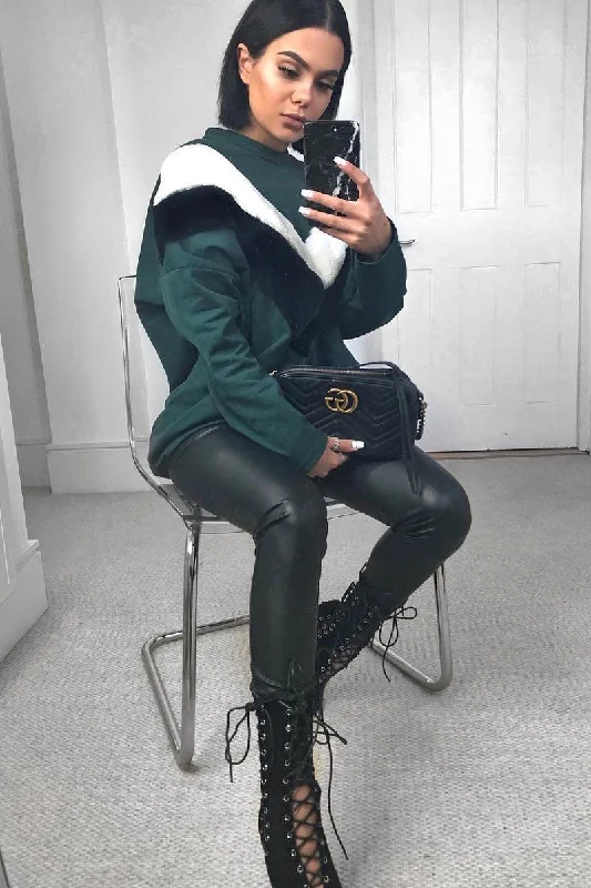 Where to buy bodycon dresses online -Green with White and Black Chevron Fur Jumper Dress- Lula