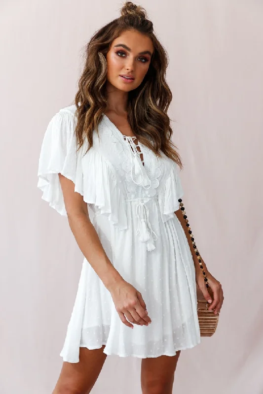 Shop dresses for formal and casual events -Hazel Crochet And Tassel Detail Drawstring Waist Dress White Shop dresses for formal and casual events -Hazel Crochet And Tassel Detail Drawstring Waist Dress White