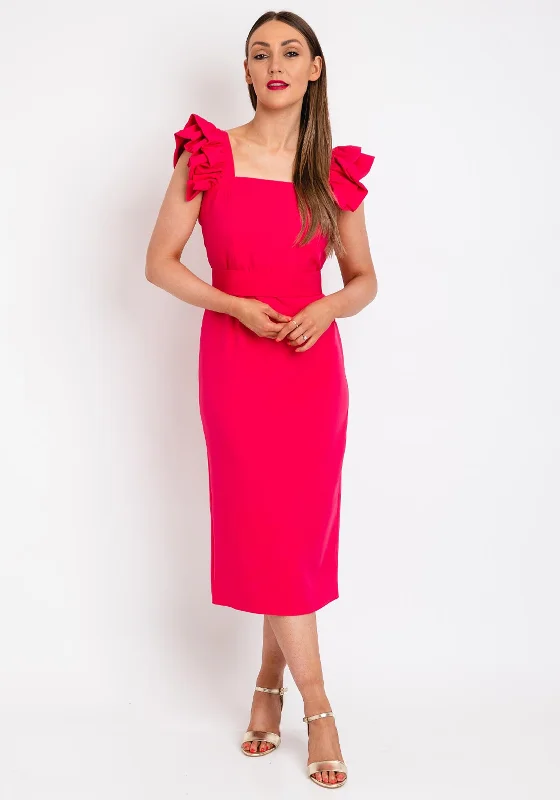 Mini dresses with high-low hem for a dramatic effect -Herysa Iris Ruffle Sleeve Midi Dress, Fuchsia Mini dresses with high-low hem for a dramatic effect -Herysa Iris Ruffle Sleeve Midi Dress, Fuchsia