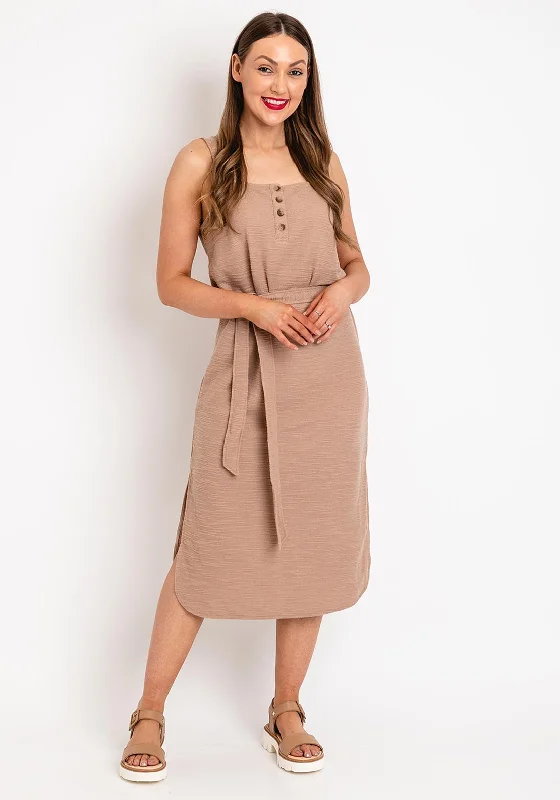 Peplum mini dresses for added flair -Ichi Woven Straight Midi Dress, Beige