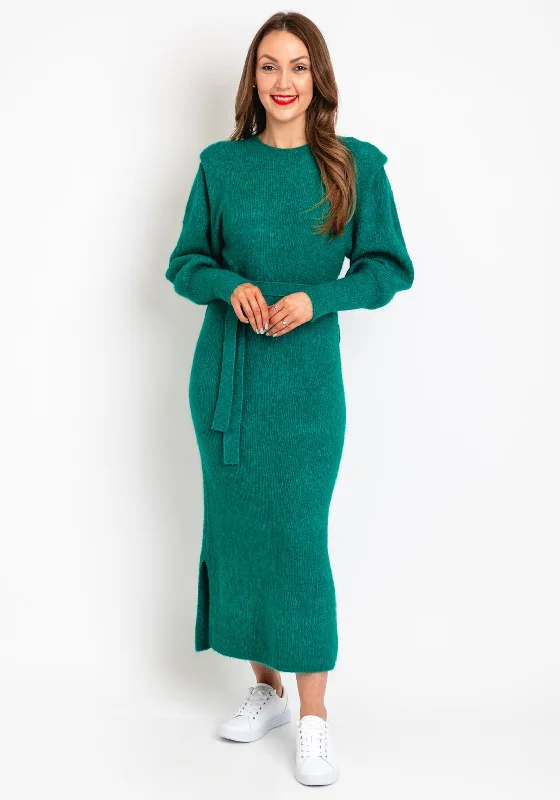 Brocade mini dresses for a luxurious design -ICHI Shoulder Panel Wool Midi Dress, Green Brocade mini dresses for a luxurious design -ICHI Shoulder Panel Wool Midi Dress, Green
