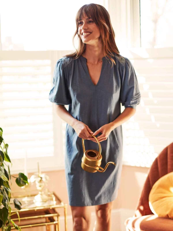 Stylish dresses for everyday wear -Ivey Organic Cotton Shift Dress - Storm Blue