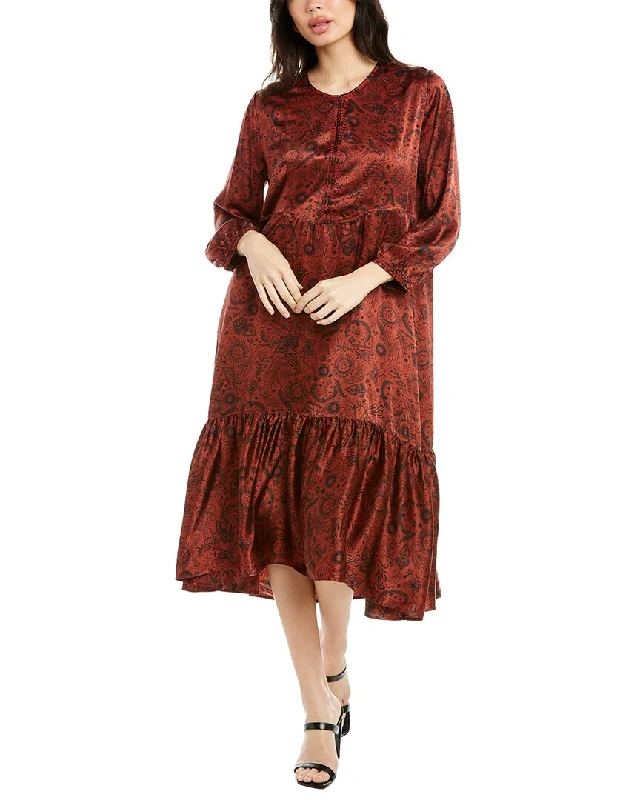 Sexy mini dresses for date night -Johnny Was Rust Asteria Tiered Silk Dress