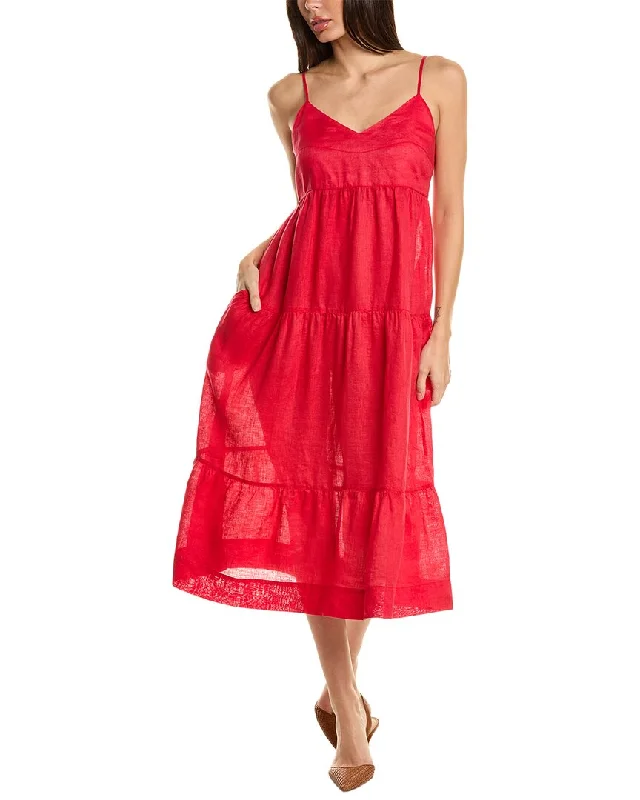 Mini dresses with side pockets for practicality -Johnny Was V-Neck Tiered Linen Midi Dress Mini dresses with side pockets for practicality -Johnny Was V-Neck Tiered Linen Midi Dress