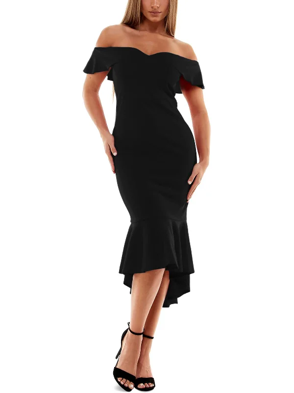 Sweater mini dresses for cozy wear -Juniors Womens Knit Off-The-Shoulder Midi Dress Sweater mini dresses for cozy wear -Juniors Womens Knit Off-The-Shoulder Midi Dress