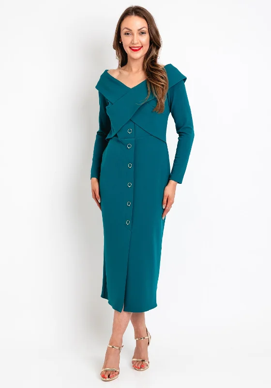 Mini dresses with fringe hem for a fun and lively appearance -Kameya Cross-Over Bodice Midi Dress, Green Mini dresses with fringe hem for a fun and lively appearance -Kameya Cross-Over Bodice Midi Dress, Green
