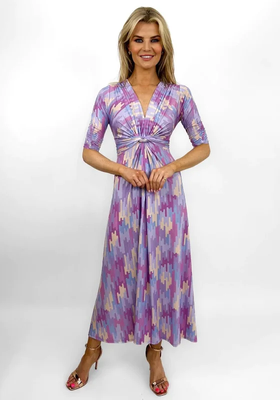 Pleated mini dresses with high waist for a flattering fit -Kate & Pippa Alana Knot Print Midi Dress, Lilac Multi Pleated mini dresses with high waist for a flattering fit -Kate & Pippa Alana Knot Print Midi Dress, Lilac Multi