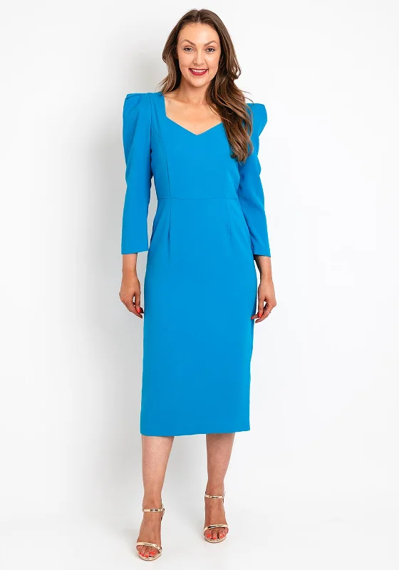 Mini dresses with metallic finish for a futuristic look -Kate Cooper Puff Shoulder Midi Dress, Blue Mini dresses with metallic finish for a futuristic look -Kate Cooper Puff Shoulder Midi Dress, Blue
