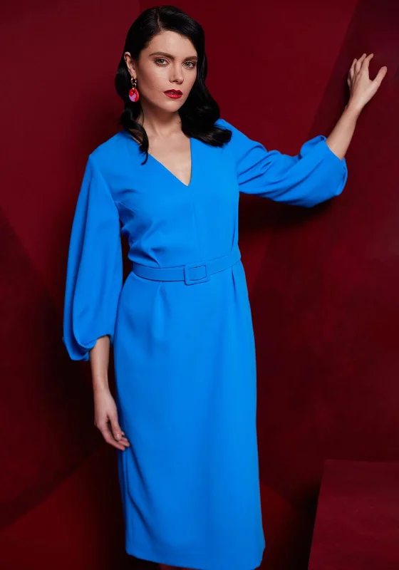 Ribbed knit mini dresses for a cozy and stylish outfit -Kate Cooper Belted Waist Straight Midi Dress, French Blue Ribbed knit mini dresses for a cozy and stylish outfit -Kate Cooper Belted Waist Straight Midi Dress, French Blue
