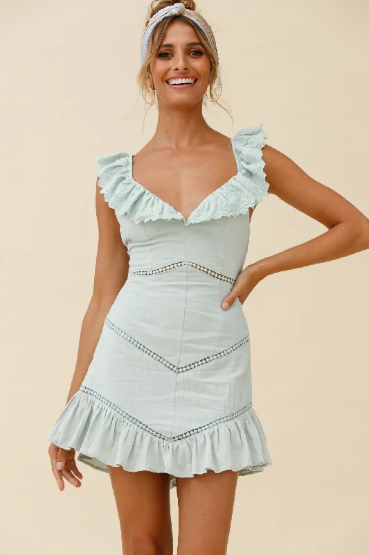 Comfortable casual dresses for everyday wear -Katerina Frill Trim Tied Back Dress Pistachio
