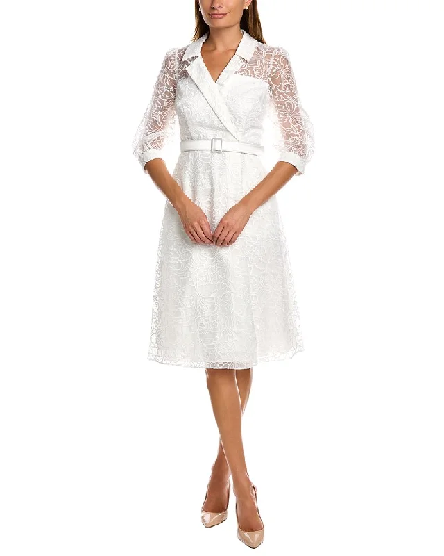 Mini dresses with side slits for added allure -Kay Unger Floral Embroidered Organza Dress Mini dresses with side slits for added allure -Kay Unger Floral Embroidered Organza Dress
