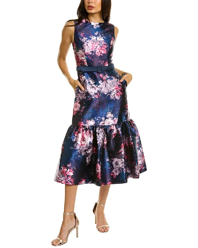 Mini dresses with pleated bodice for texture -Kay Unger Justine Tea Length Dress