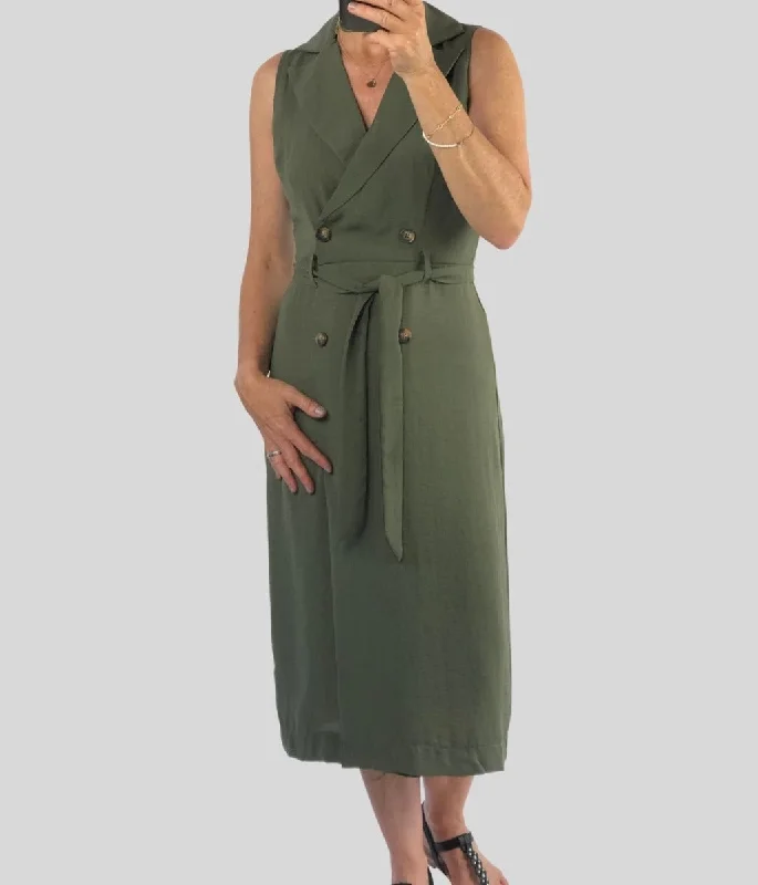 Mini dresses with lace details for elegance -Khaki Shirt Midi Dress