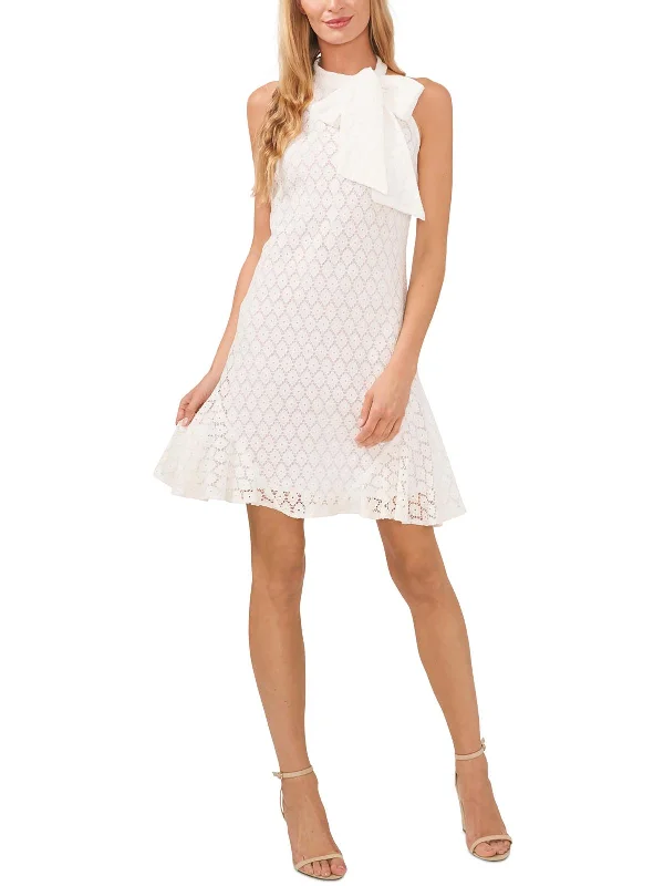 Mini dresses with pleated bodice for texture -Lace Hi-Low Halter Dress