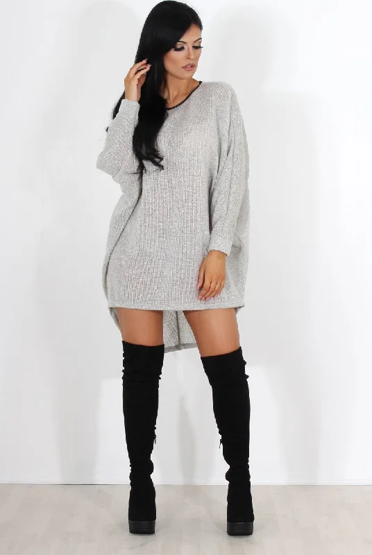 Chic dresses for women over 40 -Leah Grey Drooped Back Jumper Dress
