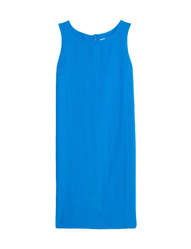 Comfortable dresses for casual outings -Linen Rich Knee Length Shift Dress