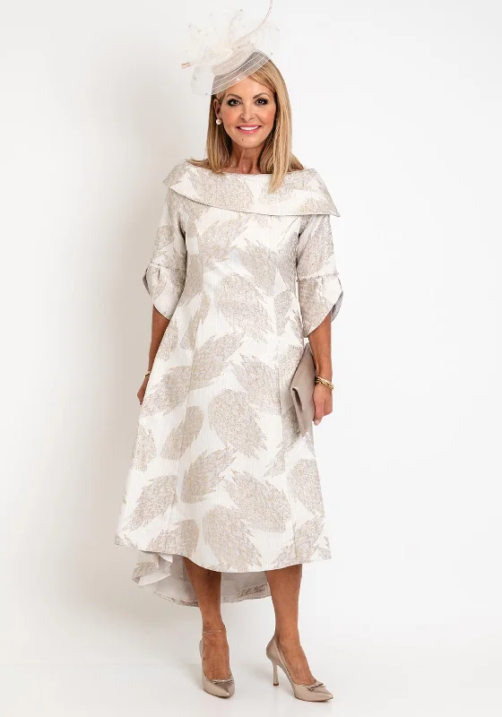High-neck mini dresses for a sophisticated appearance -Lizabella Embossed Dip Hem Midi Dress, Stone