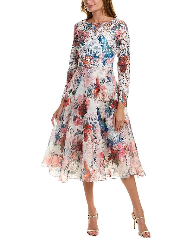 Kimono sleeve mini dresses for a flowy silhouette -Marchesa Notte Eyelet Bodice Midi Dress Kimono sleeve mini dresses for a flowy silhouette -Marchesa Notte Eyelet Bodice Midi Dress