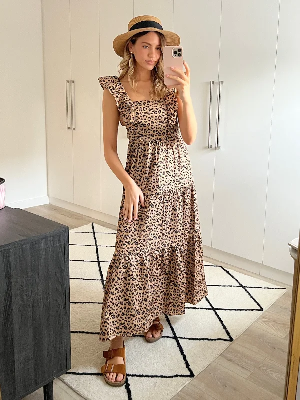 Seamless mini dresses for a smooth look -Mollie Cotton Ruffle Tiered Midi Dress / Animal Print Seamless mini dresses for a smooth look -Mollie Cotton Ruffle Tiered Midi Dress / Animal Print
