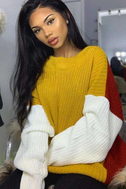 Stylish dresses for everyday wear -Mustard Colour Block Jumper Dress - Karrie