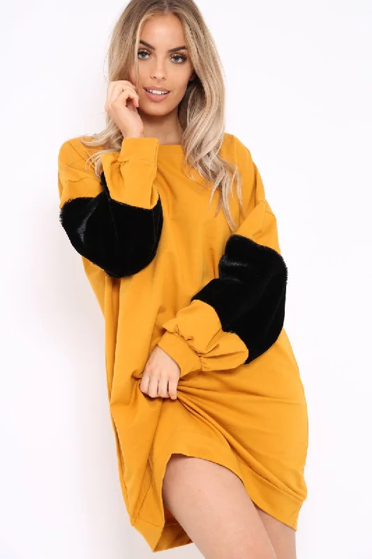Buy elegant dresses for black tie events -Buy elegant dresses for black tie events -Mustard Jumper Dress with Fur Sleeves - Paris Buy elegant dresses for black tie events -Buy elegant dresses for black tie events -Mustard Jumper Dress with Fur Sleeves - Paris