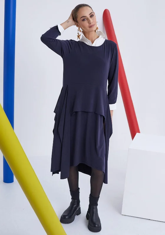 Mini dresses with zip front for an edgy style -Naya Peplum Jersey Midi Dress, Navy
