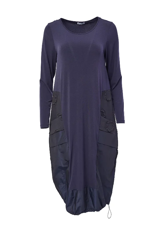 Belted mini dresses for a defined waist -Naya Bubbled Side Panels Jersey Midi Dress, Navy Belted mini dresses for a defined waist -Naya Bubbled Side Panels Jersey Midi Dress, Navy