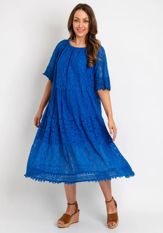 Mini dresses with high-low hem for a dramatic effect -The Serafina Collection One Size Elasticated Neckline Midi Dress, Royal Blue