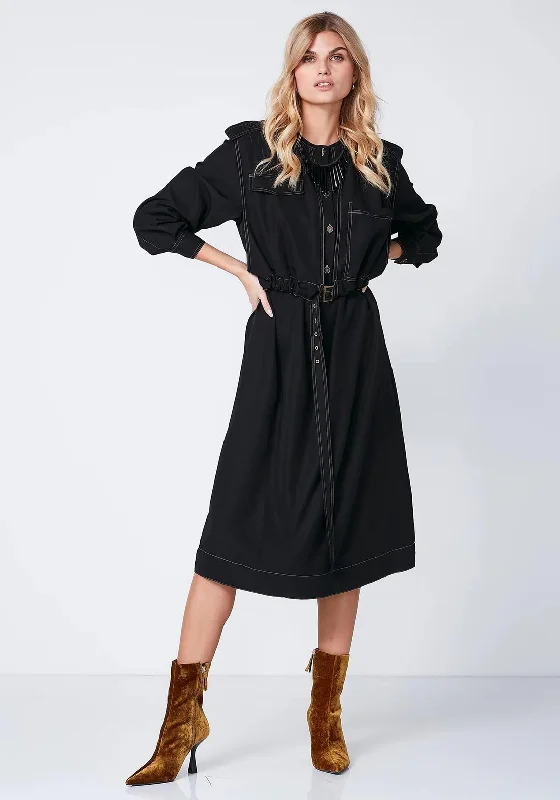 Belted waist mini dresses for a structured look -NU Denmark Rosita Two in One Vest & Midi Dress, Black Belted waist mini dresses for a structured look -NU Denmark Rosita Two in One Vest & Midi Dress, Black