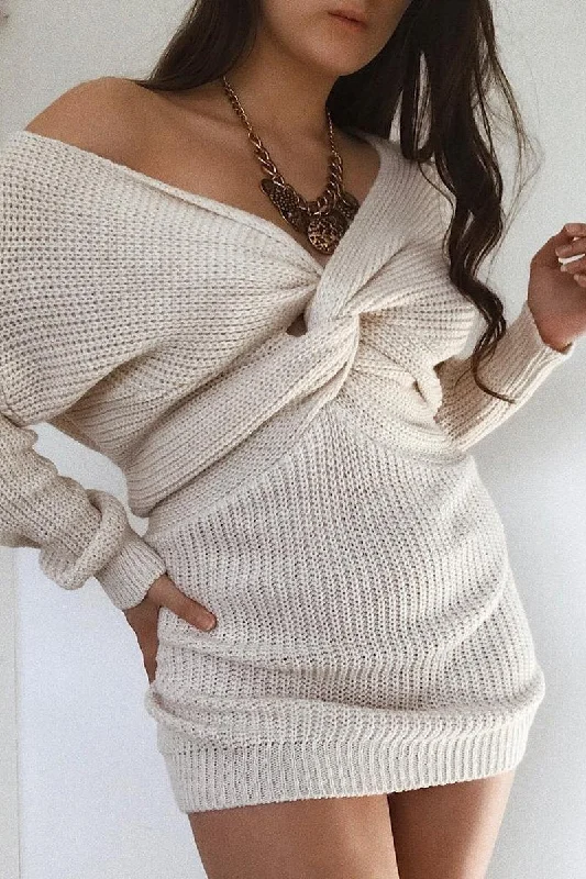 Shop maxi dresses for tall women -Nude Knot Front Jumper Dress - Hydee