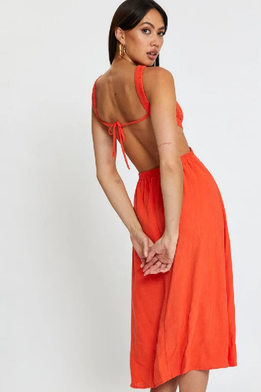 Belted mini dresses for a defined waistline -Orange Midi Dress Sleeveless