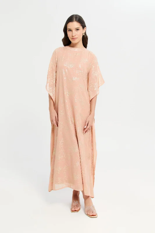 Boho style dresses for spring and summer -Women Peach Embellished Lurex Katfan