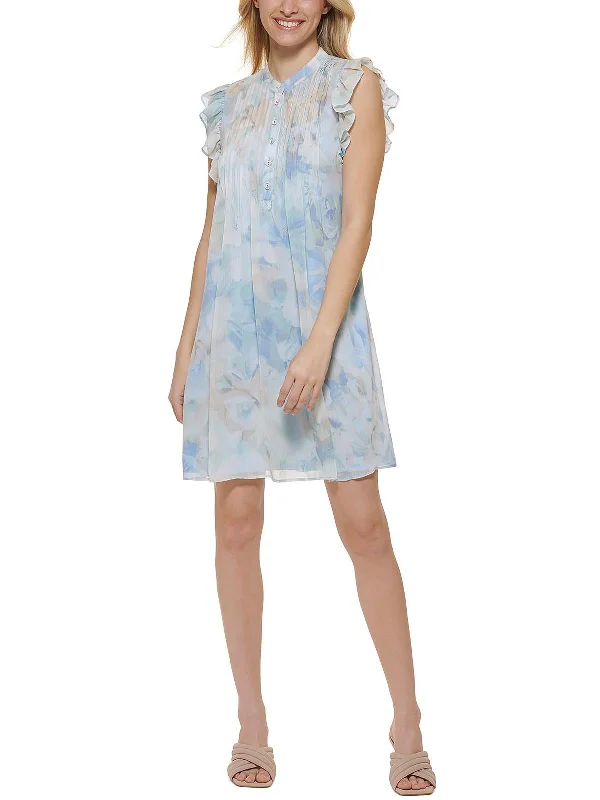 Asymmetrical mini dresses for a unique design -Petites Womens Chiffon Floral Shift Dress Asymmetrical mini dresses for a unique design -Petites Womens Chiffon Floral Shift Dress