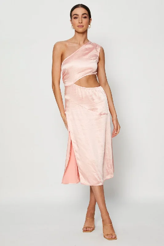Casual mini dresses for weekend getaways -Pink Midi Dress Satin