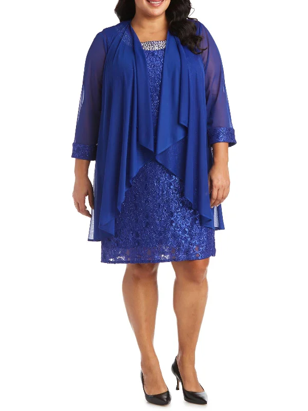 Mini dresses with lace details for elegance -Plus Womens Lace Floral Print Dress With Jacket Mini dresses with lace details for elegance -Plus Womens Lace Floral Print Dress With Jacket