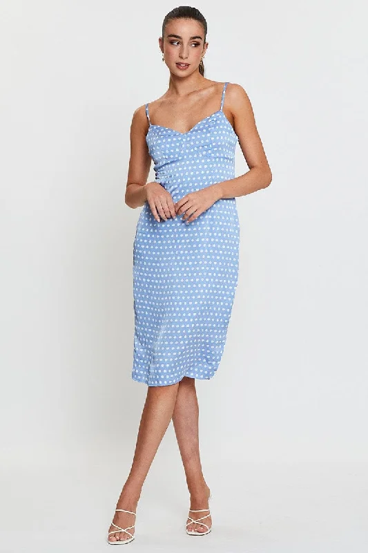 Peplum waist mini dresses for added flair -Polka Dot Midi Dress Sleeveless Evening