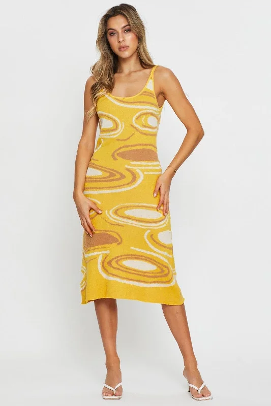 V-neck mini dresses for a classic and timeless style -Print Knit Dress Midi