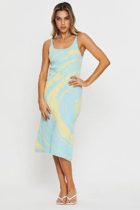 Mini dresses with floral embroidery for a bohemian feel -Print Knit Dress Midi