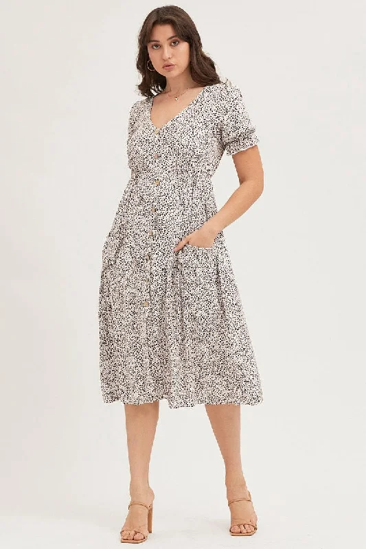 Plaid mini dresses with suspenders for a schoolgirl vibe -Print Midi Dress