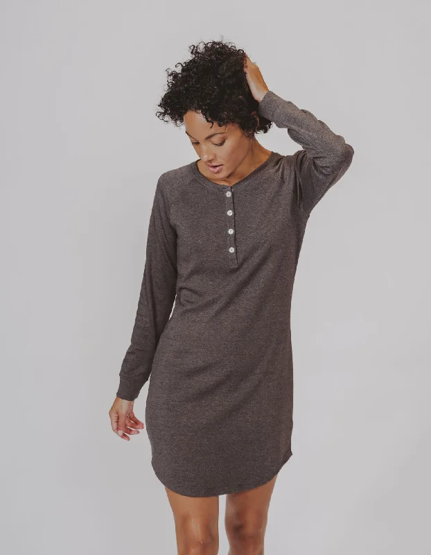 Short dresses for women for date night -Puremeso Henley Dress in Charcoal