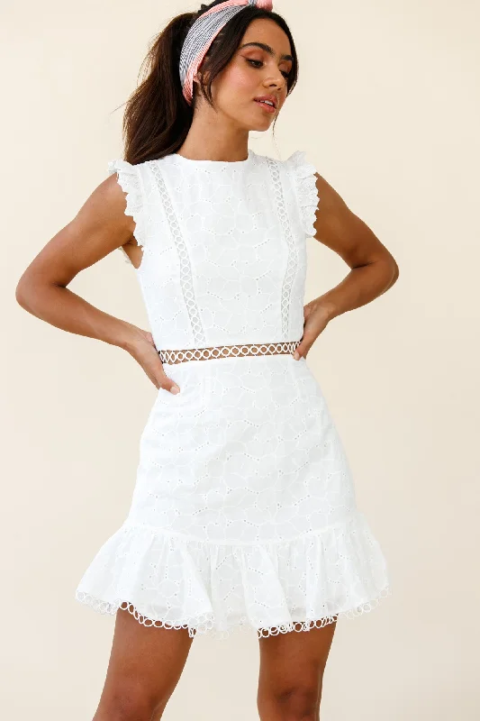 Long dresses for women with high heels -Reaching For Stars Corset Back Broderie Anglaise Dress White