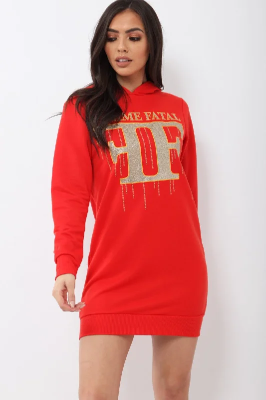 Dresses for women with slim figures -Red Femme Fatal Hooded Dress - Ivanna