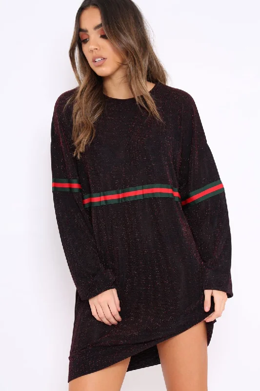 Shop beautiful slip dresses for women -Red Glitter Stripe Jumper Dress - Finley