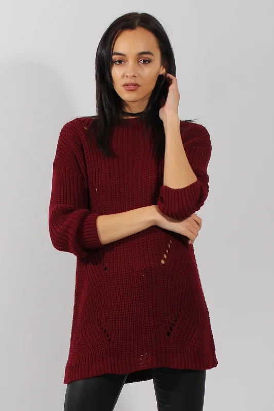 Affordable party dresses for women -Red Knitted Distressed Back Jumper Dress - Cara