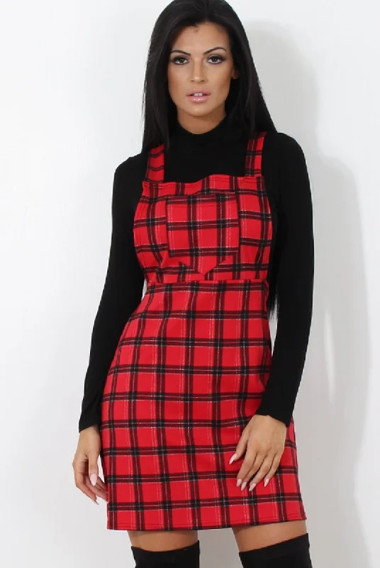 Stylish dresses for plus-size women -Red Tartan Pinafore-Tarzo