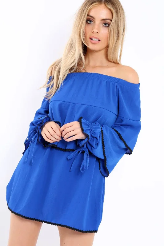 Shop cute dresses for weddings online -Royal Blue Dress With Frills - Arabellah