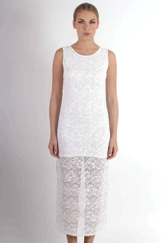 Women's dresses for fall and winter -Scarlet White Lace Split Side Dress