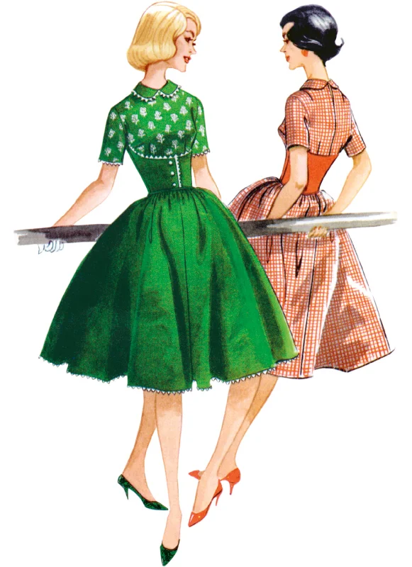 Mini dresses with sheer panels -McCall's 8401 sewing pattern 1950's Midriff Dress