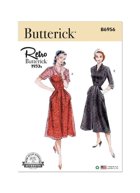 Mini dresses with wrap front design for an adjustable fit -Butterick sewing pattern 6956 Dress with Sleeve Variations