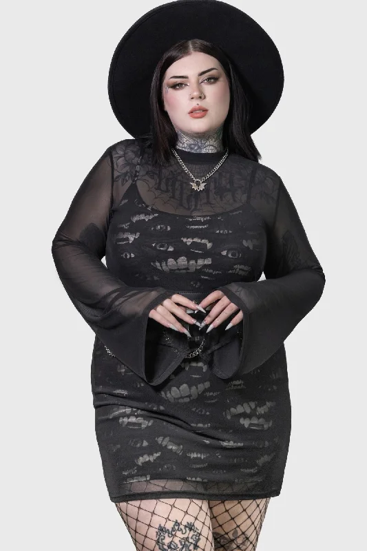 Shop dresses for cocktail parties -Sheer Vamp Dress [PLUS]